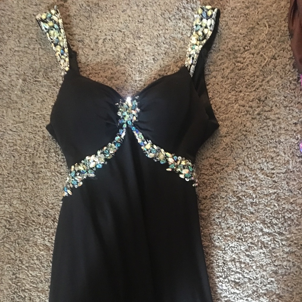 Black w/lots of rhinestones prom/homecoming dress